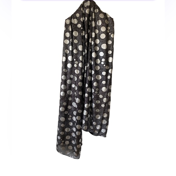 AL ABYAD Black And Silver Metallic Polka Dots Moroccan Scarf Hijab Veil Wrap NWT - Picture 1 of 6